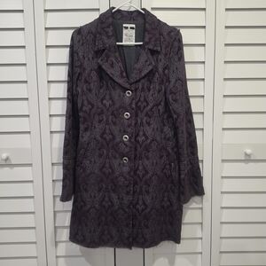 Free People Jacquard Brocade Damask Purple & Gray frayed edges Coat